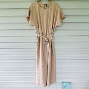 Emery Rose Tan Belted Textured Jumpsuit Size M NWT